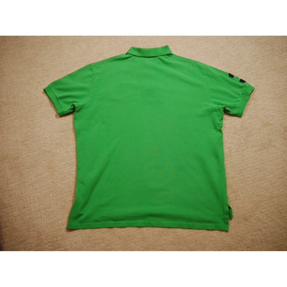 Vintage Polo Ralph Lauren Men XL Big Pony Polo Shirt Green Blue Short‎ Sleeve
